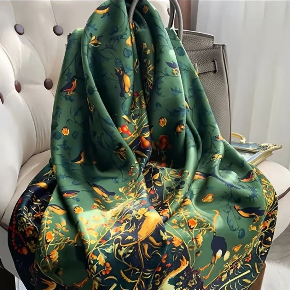 soft Green Bird plant Scarf Shawl